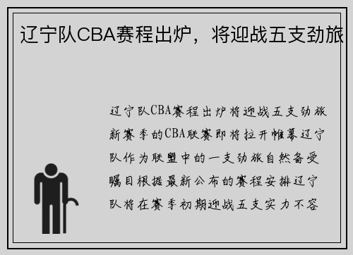 辽宁队CBA赛程出炉，将迎战五支劲旅